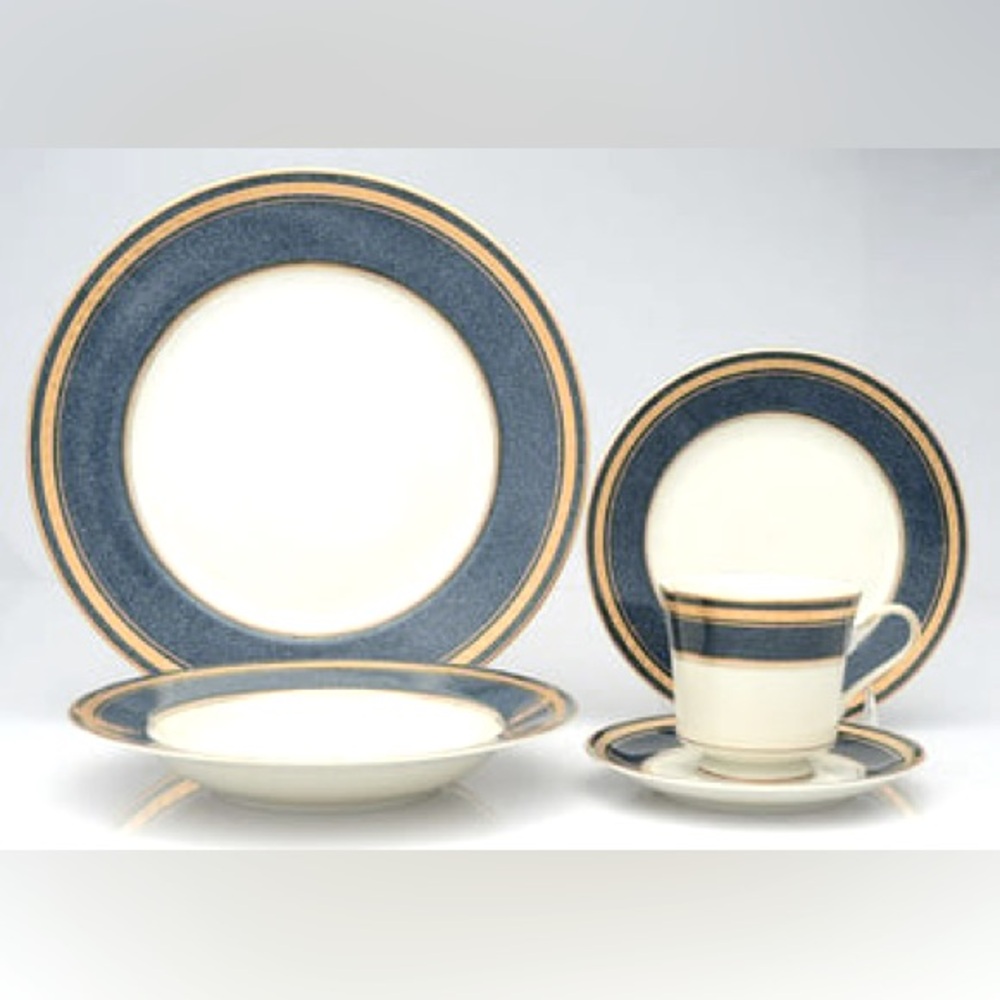 Mikasa Imperial Lapis Blue and Gold Dinnerware Set; $40/set or $75 for both